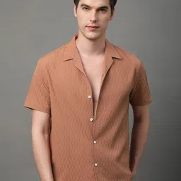 Voroxy Men Comfort Cuban Collar Textured Solid Polycotton Casual Shirt-picture-19