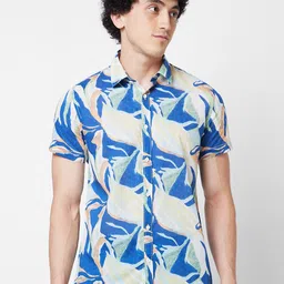 SPYKAR Slim Fit Abstract Printed Spread Collar Cotton Casual Shirt-image-9