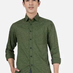 Greenfibre Slim Fit Abstract Printed Spread Collar Chest Pocket Cotton Casual Shirt-image-54