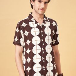 People Geometric Printed Slim Fit Cuban Collar Casual Shirt-picture-48