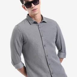 HIGHLANDER Grey Floral Printed Slim Fit Denim Casual Shirt-picture-37
