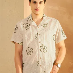 DENNISON Smart Floral Printed Schiffi Casual Oversized Cotton Shirt-image-4