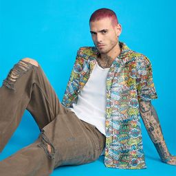 FREAKINS Floral Printed Spread Collar Short Sleeves Cotton Casual Shirt-picture-4