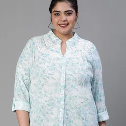 Oxolloxo Standard Floral Printed Mandrain Collar Cotton Casual Shirt-image-91