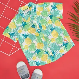 pantaloons baby Pantaloons Boys Floral Printed Spread Collar Curved Casual Shirt-picture-24