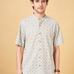indus route by Pantaloons Geometric Printed Band Collar Cotton Shirt-picture-45