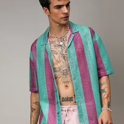 Campus Sutra Balanced Striped Oversized Shirt image 1