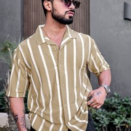 Maniac Comfort Striped Cuban Collar Oversized Casual Shirt-picture-8