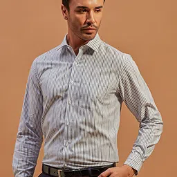 THINC Men Spread Collar Vertical Striped Cotton Formal Shirt-picture-30