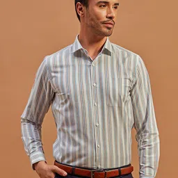 THINC Men Spread Collar Vertical Striped Cotton Formal Shirt-picture-11