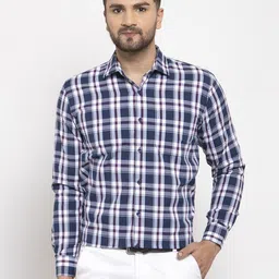 JAINISH Men Navy Blue Comfort Tartan Checked Pure Cotton Formal Shirt-picture-15