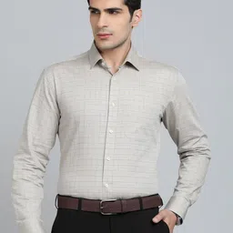 JADE BLUE Men Spread Collar Grid Tattersall Checked Cotton Formal Shirt-picture-23
