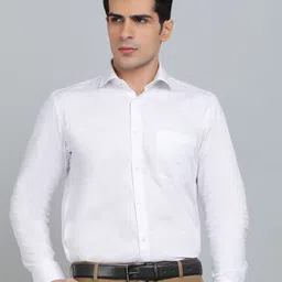 METAL Men Slim Fit Spread Collar Solid Cotton Formal Shirt-image-27