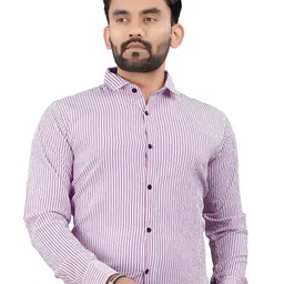 TERAXO Men Premium Spread Collar Vertical Striped Slim Fit Formal Shirt-picture-18