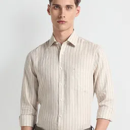 Arrow Slim Fit Vertical Striped Pure Linen 1851 Formal Shirt-image-7