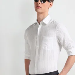 Arrow Vertical Striped Long Sleeves Pure Linen 1851 Formal Shirt-picture-19