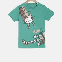 MINI KLUB Boys Green Printed Round Neck Pure Cotton T-shirt-picture-57