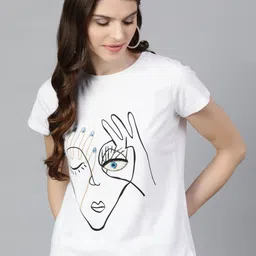 STREET 9 Women White Printed Round Neck T-shirt-image-86