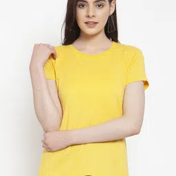 Friskers Women Yellow Solid Round Neck T-shirt-picture-37