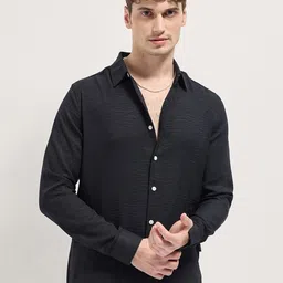 THE BEAR HOUSE Men Spread Collar Slim Fit Solid Casual Shirt-picture-10