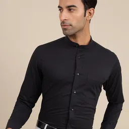 METAL Slim Fit Mandarin Collar Knitted Weave Pure Cotton Formal Shirt-picture-40