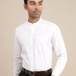 METAL Slim Fit Mandarin Collar Knitted Weave Pure Cotton Formal Shirt-image-26