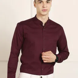 FUBAR Slim Fit Striped Mandarin Collar Long Sleeves Cotton Casual Shirt-picture-24