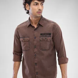 SPYKAR Men Solid Pocket Detailing Indigo Slim Fit Casual Shirt-picture-23