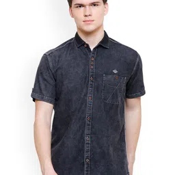 Kuons Avenue Men Charcoal Grey Smart Slim Fit Denim Casual Shirt-image-99