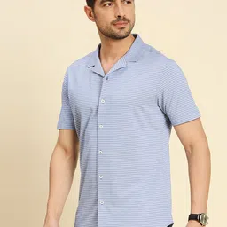 Moda Rapido Blue Classic Slim Fit Striped Lapel Cotton Casual Shirt-picture-26