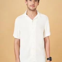 People Off White Textured Cuban Collar Casual Shirt-image-14
