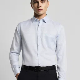 Peter England Elite Textured Self Design Slim Fit Spread Collar Cotton Formal Shirt-picture-24