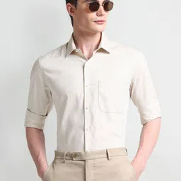 Arrow Manhattan Slim Fit Self Design Spread Collar Twill Weave Formal Shirt-picture-12