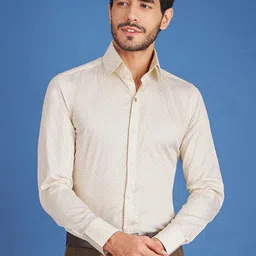 LOUIS STITCH Comfort Fit Ethnic Motif Printed Club Collar Cotton Formal Shirt-image-78