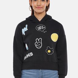 People Women Black Printed Hooded Sweatshirt-picture-21