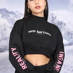 Tokyo Talkies Black Typography Printed Oversized Crop Pullover-picture-20