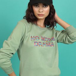 Tokyo Talkies Green Typography Printed Pullover Sweatshirt-picture-3