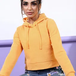 Tokyo Talkies Women Yellow Hooded Sweatshirt-image-89