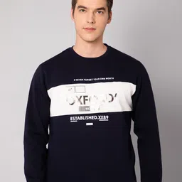 Cantabil Men Navy Blue Printed Sweatshirt image 1