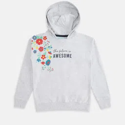 Pantaloons Junior Girls Grey Melange Printed Hooded Sweatshirt-picture-39
