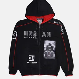CHIMPRALA Boys Black Printed Hooded Cotton Sweatshirt-picture-46