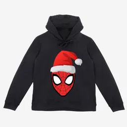 YK Marvel Boys Black Spiderman Printed Hooded Sweatshirt-picture-14