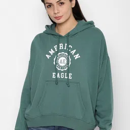 AMERICAN EAGLE OUTFITTERS Women Green Printed Hooded Sweatshirt-image-90