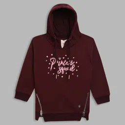 Blue Giraffe Girls Burgundy Printed Hooded Sweatshirt-image-97
