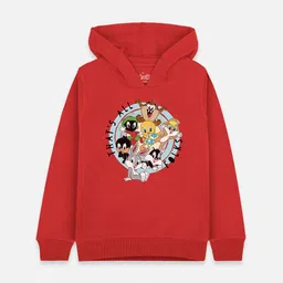 Kids Ville Girls Red Looney Tunes Printed Hooded Sweatshirt-image-61