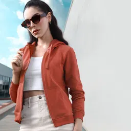 Roadster Women Rust Red Solid Hooded Sweatshirt-picture-36