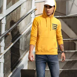Roadster Men Mustard Yellow Solid Hooded Sweatshirt image 1