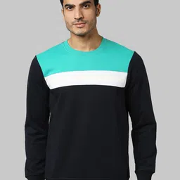 Park Avenue Men Navy Blue & White Colourblocked Cotton Sweatshirt-image-26