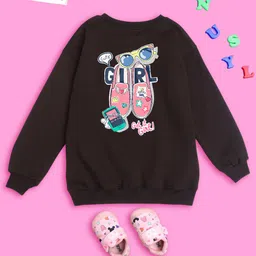 NUSYL Girls Graphic Printed Oversized Fleece Sweatshirt-picture-35