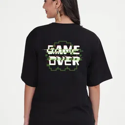 Mad Over Print Typography Printed Drop-Shoulder Sleeves Oversized Cotton T-shirt-image-78